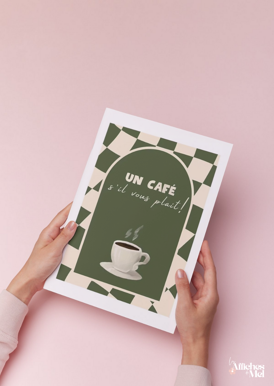 Affiche “Un Café S'il Vous Plait” – Illustration minimaliste et déco murale vintage pour les amateurs de café