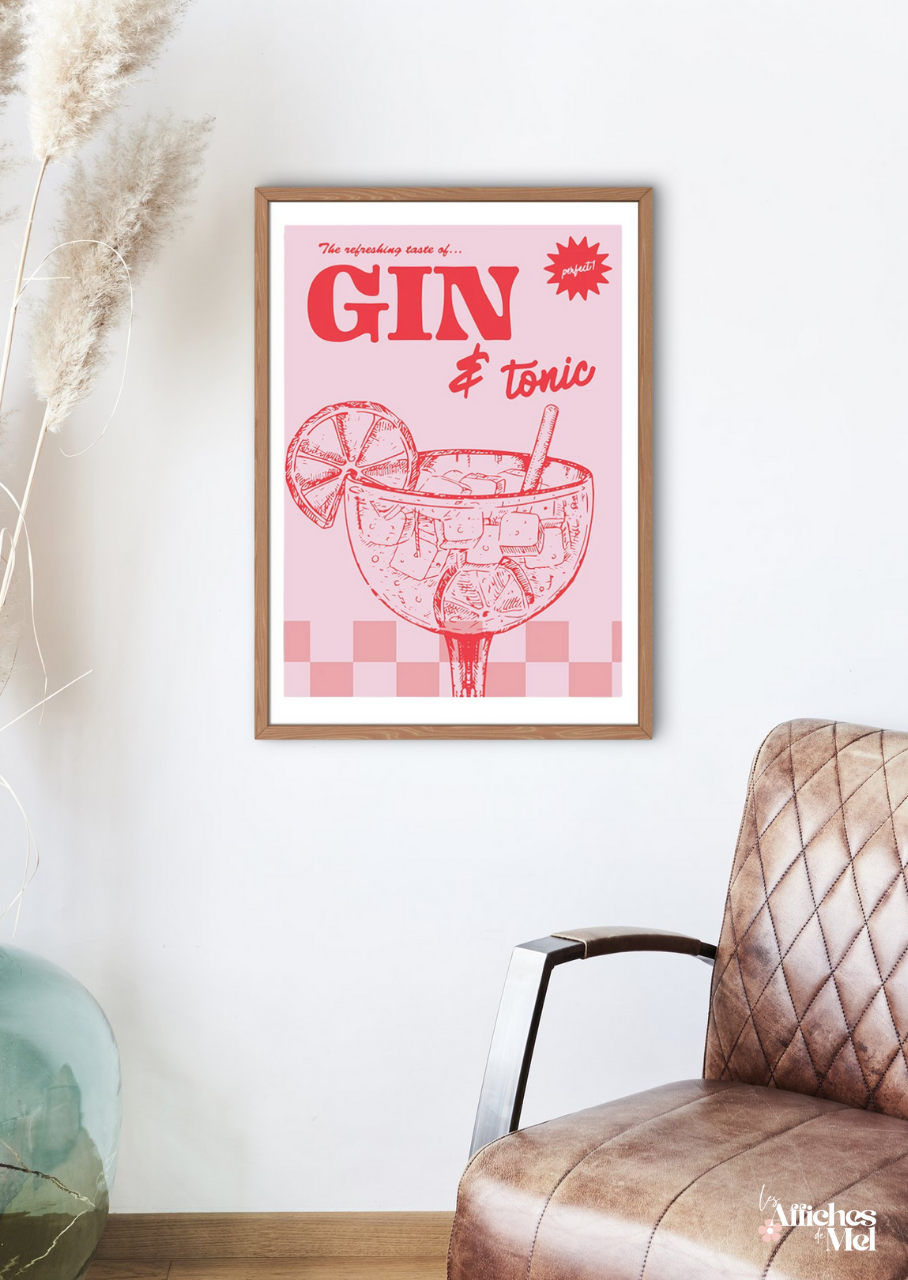 Affiche "Gin & Tonic Vibes" – Rétro Cocktail pour Déco Cuisine ou Bar