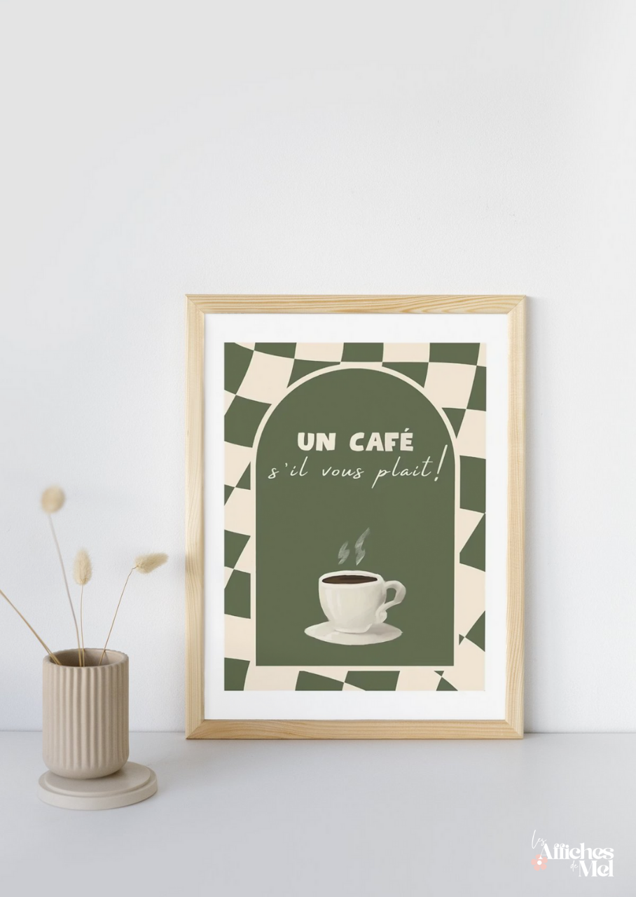 Affiche “Un Café S'il Vous Plait” – Illustration minimaliste et déco murale vintage pour les amateurs de café