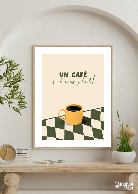 Affiche “Un café svp !” – Illustration minimaliste et déco murale vintage pour les amateurs de café