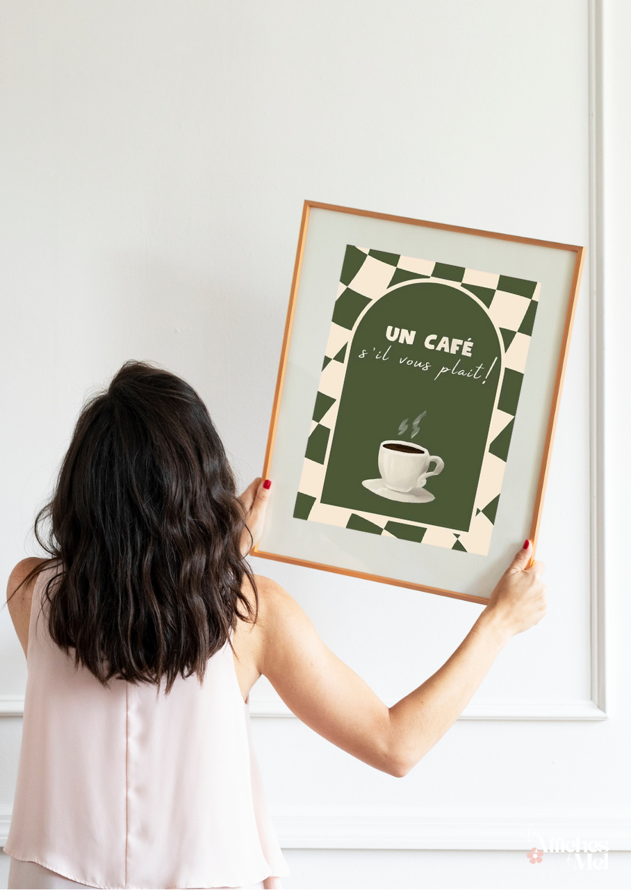 Affiche “Un Café S'il Vous Plait” – Illustration minimaliste et déco murale vintage pour les amateurs de café