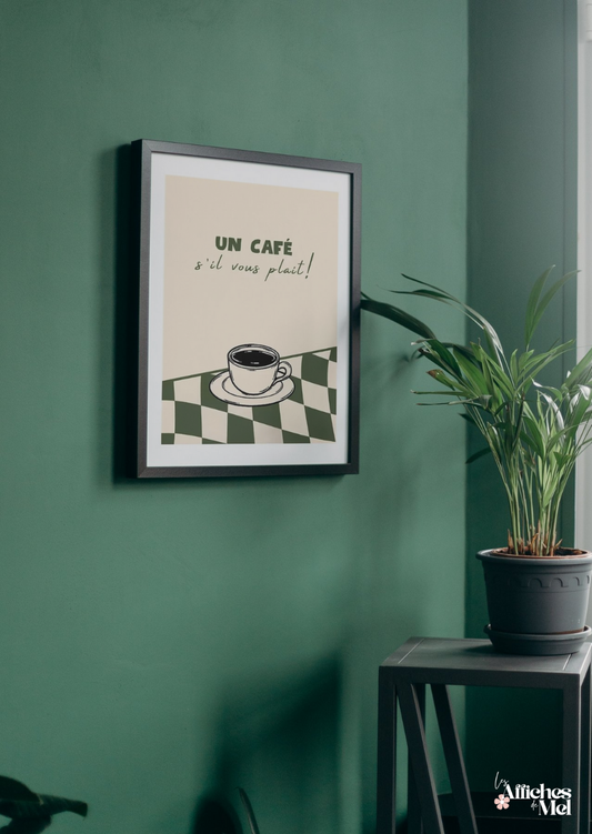 Affiche “Un Café !” – Illustration minimaliste et déco murale vintage pour les amateurs de café