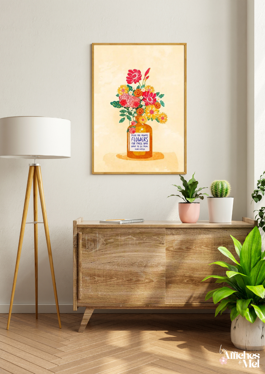 Affiche "Flower Power" – Bouquet de Fleurs & Citation Inspirante