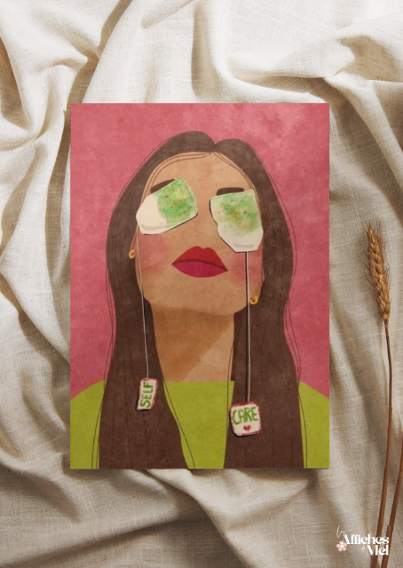 Affiche "Self-care Queen" - Illustration Féminine & Moderne avec Sachets de Thé