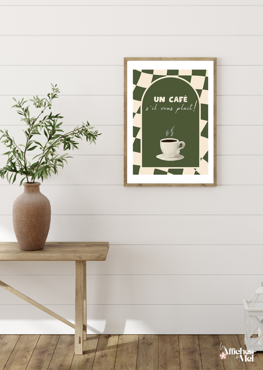 Affiche “Un Café S'il Vous Plait” – Illustration minimaliste et déco murale vintage pour les amateurs de café