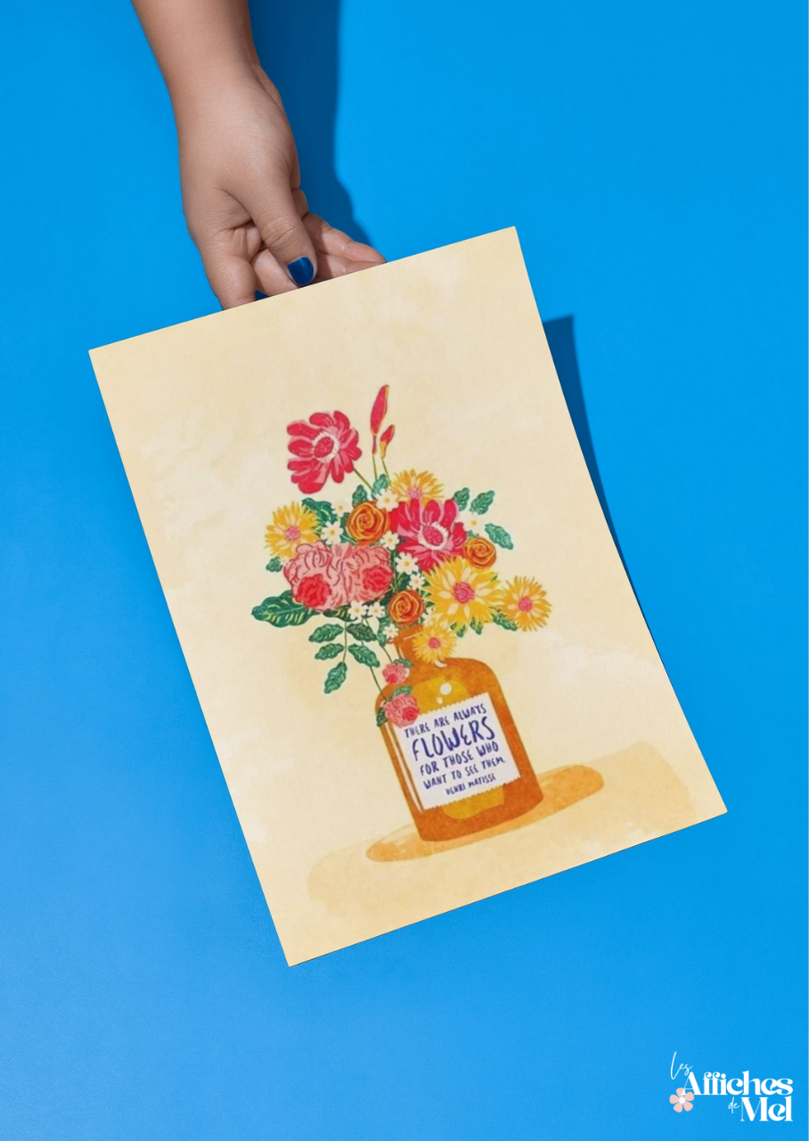 Affiche "Flower Power" – Bouquet de Fleurs & Citation Inspirante
