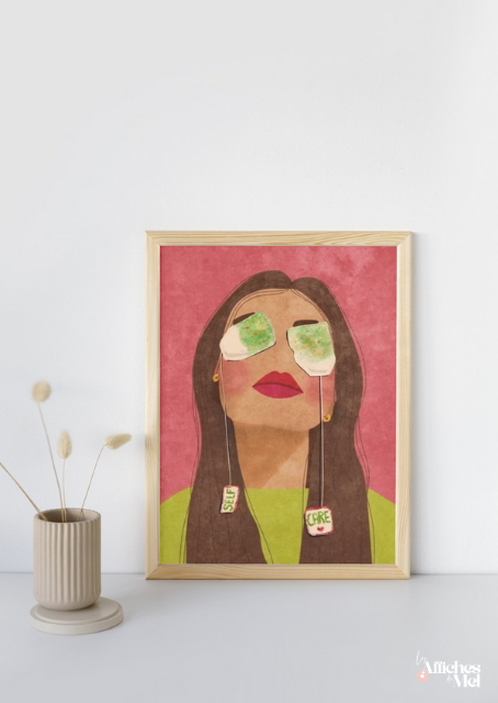 Affiche "Self-care Queen" - Illustration Féminine & Moderne avec Sachets de Thé