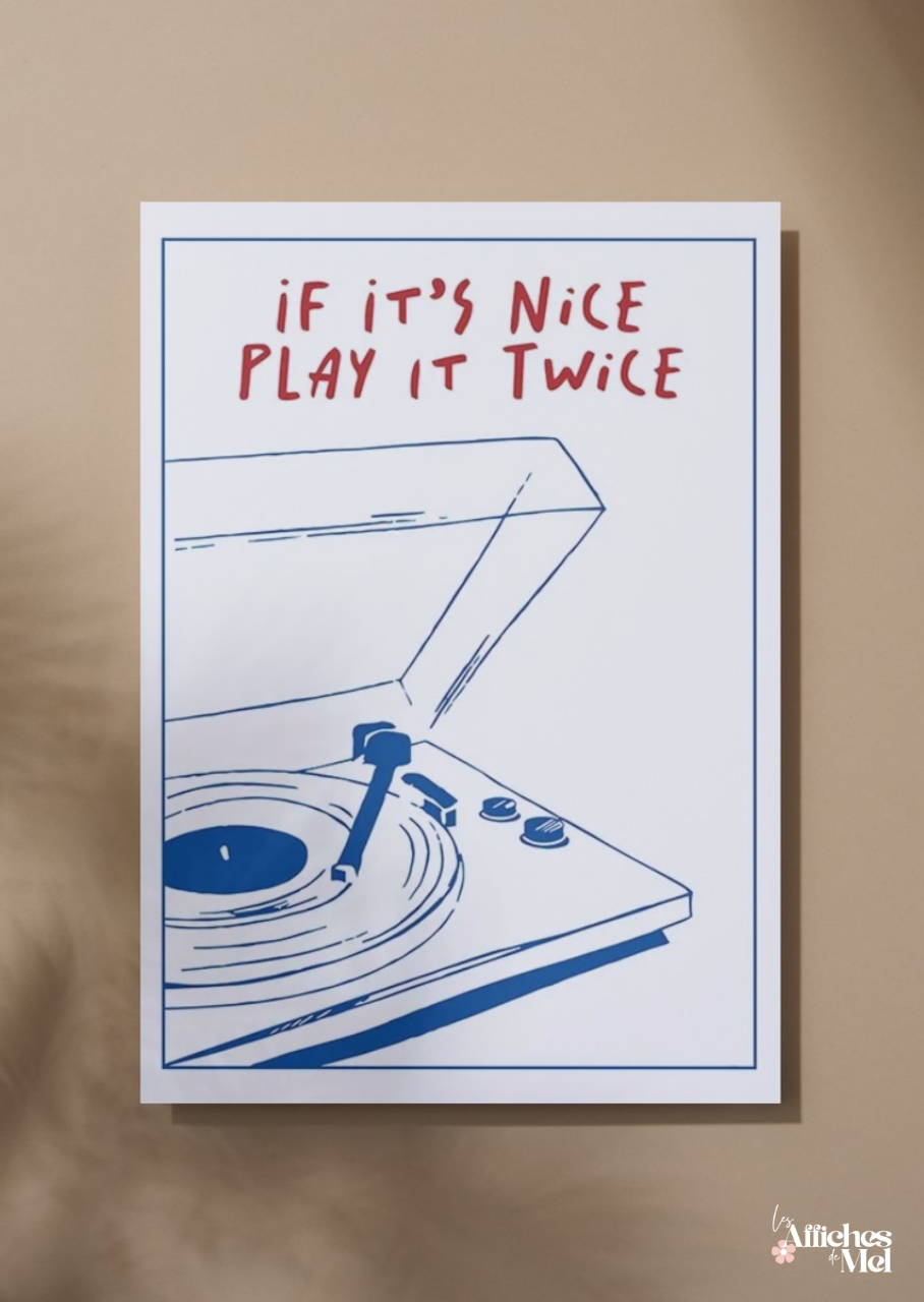 Affiche "Play It Twice" – Vinyle Vintage & Citation Musique