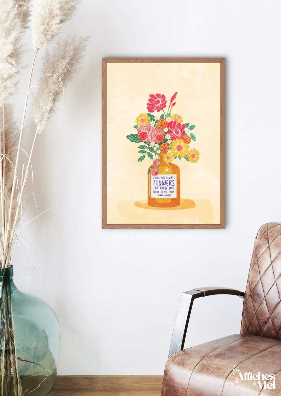 Affiche "Flower Power" – Bouquet de Fleurs & Citation Inspirante