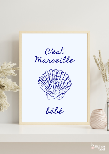 Affiche C’est Marseille bébé – Illustration coquillage minimaliste