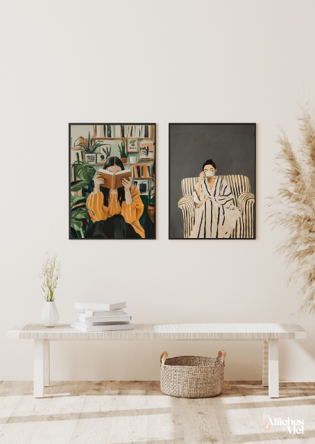 Affiche Lecture Cozy – Illustration Bibliothèque & Ambiance Hygge