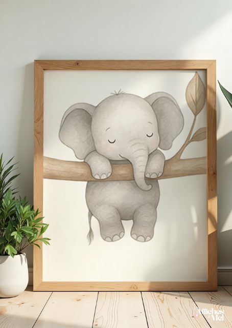 Affiche Bébé Éléphant – Illustration Animal Douce & Apaisante
