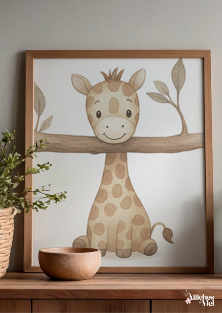 Affiche Bébé Girafe – Illustration Animale Douce pour Chambre d’Enfant