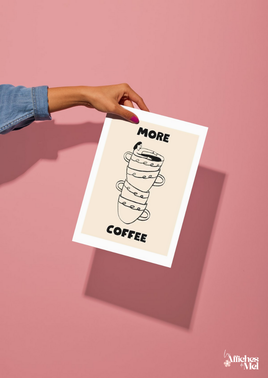 Affiche “More Coffee” – Illustration minimaliste et déco murale vintage pour les amateurs de café