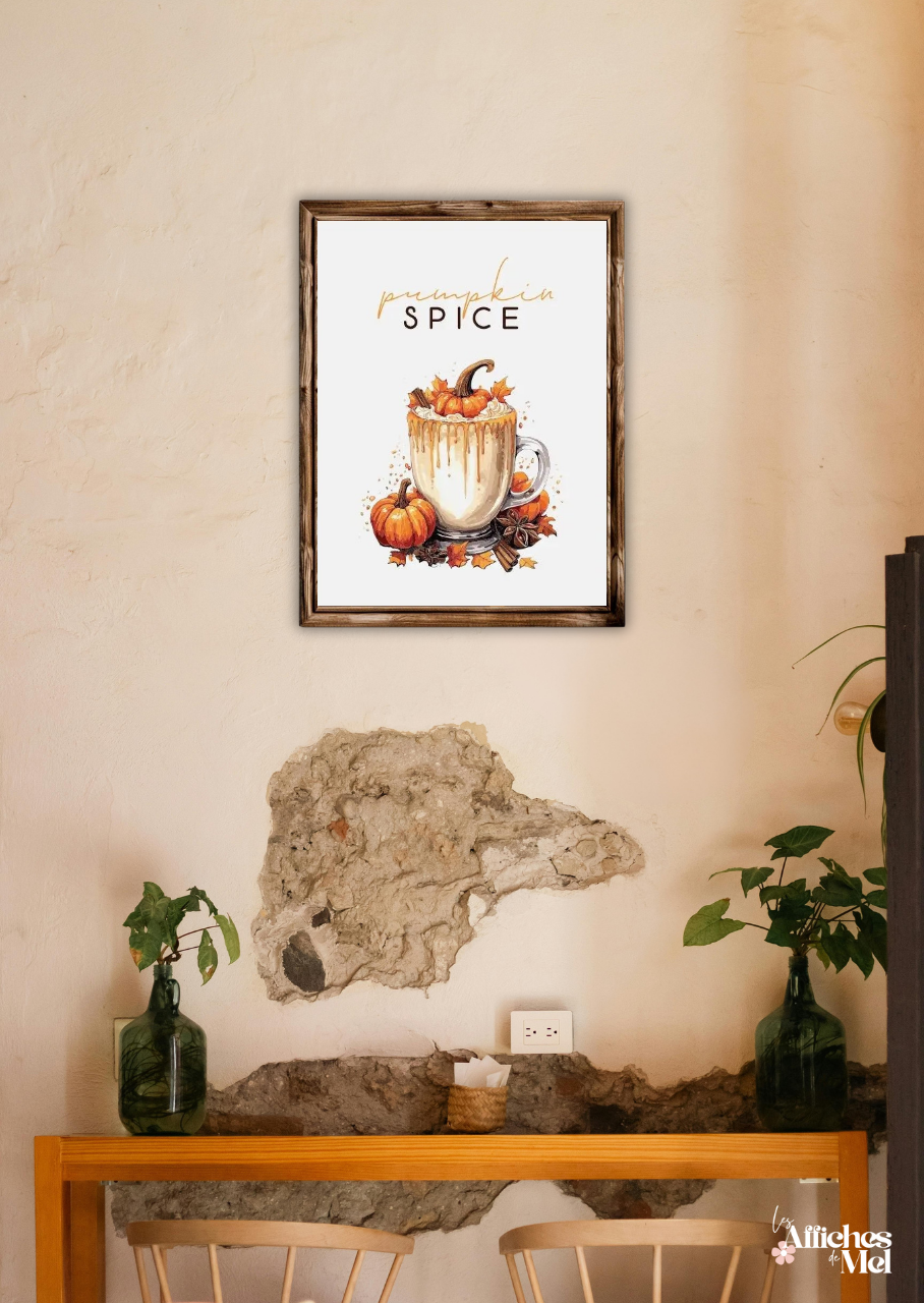 Affiche murale automne – Pumpkin Spice et feuilles d’automne