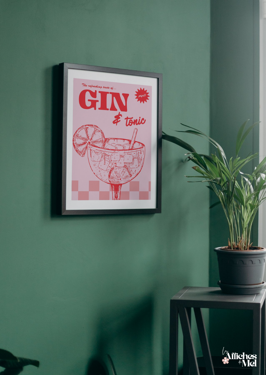 Affiche "Gin & Tonic Vibes" – Rétro Cocktail pour Déco Cuisine ou Bar