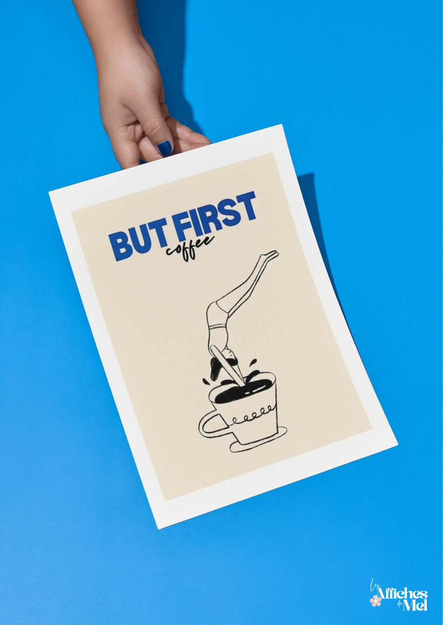 Affiche “But First Coffee” – Illustration vintage | Déco murale pour les amateurs de café