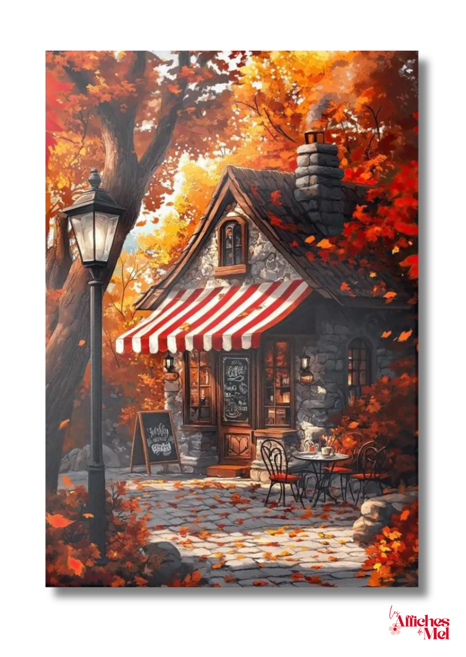 Affiche murale automne – Coffee shop automnal