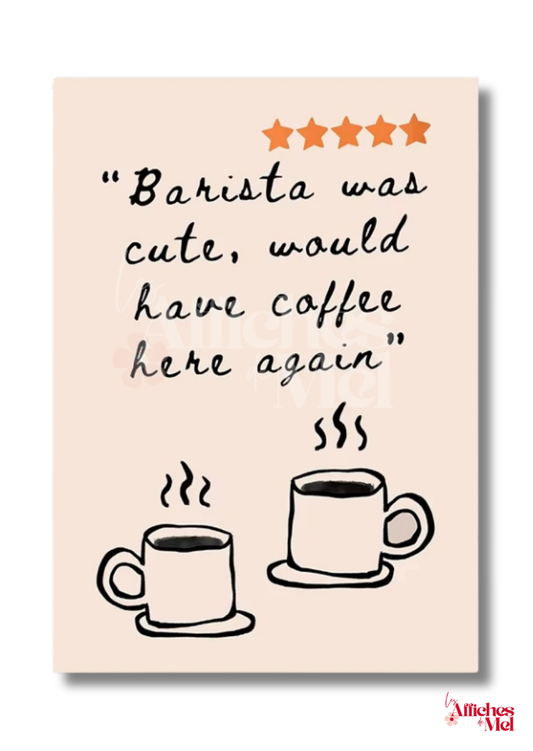 Affiche “Barista Was Cute” – Illustration minimaliste et déco murale vintage pour les amateurs de café