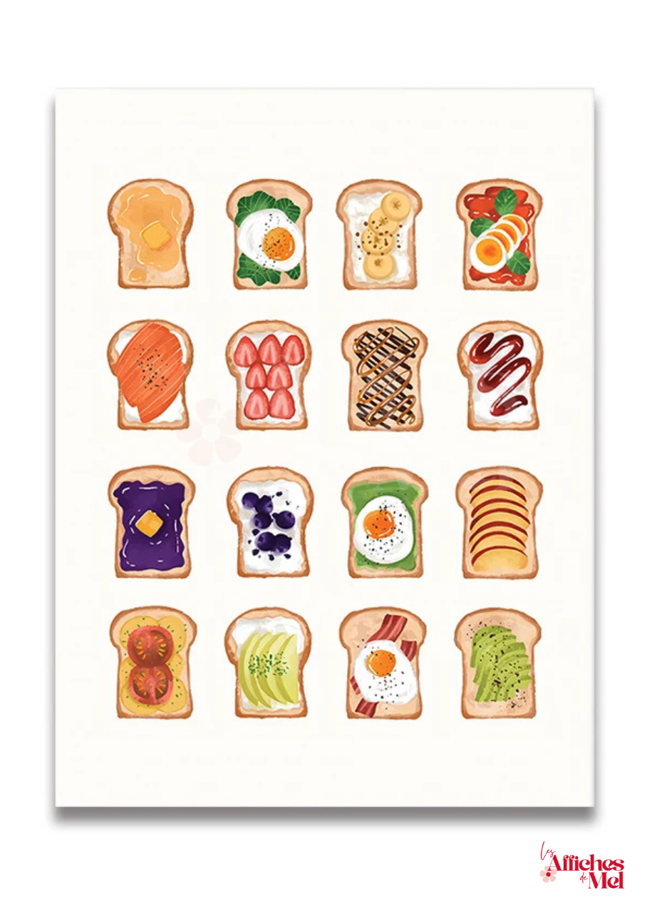 Affiche "Gourmet Toasts" – Déco Cuisine Originale et Colorée