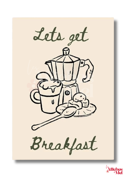 Affiche “Lets get Breakfast” – Illustration minimaliste et déco murale vintage pour les amateurs de café