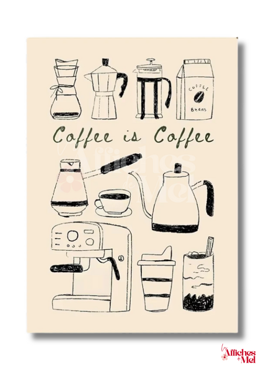Affiche “Coffee is Coffee” – Illustration minimaliste et déco murale vintage pour les amateurs de café