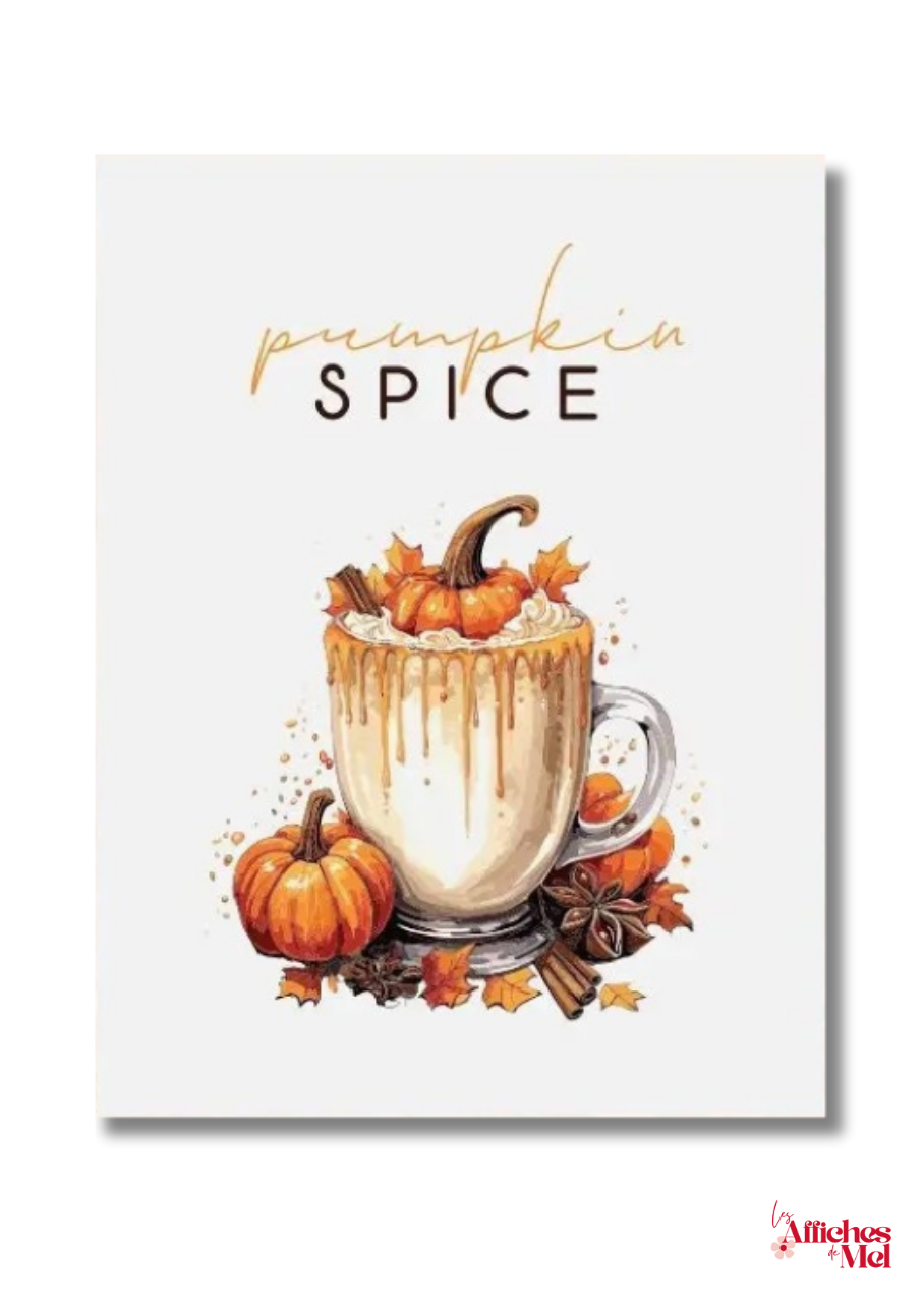 Affiche murale automne – Pumpkin Spice et feuilles d’automne