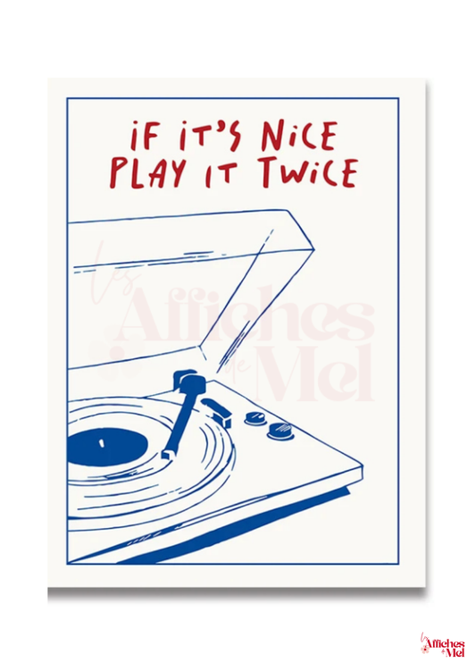 Affiche "Play It Twice" – Vinyle Vintage & Citation Musique