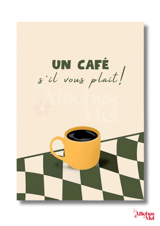 Affiche “Un café svp !” – Illustration minimaliste et déco murale vintage pour les amateurs de café