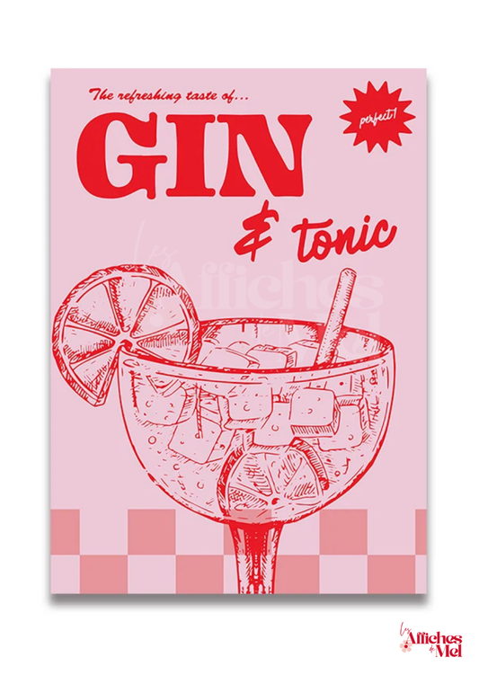 Affiche "Gin & Tonic Vibes" – Rétro Cocktail pour Déco Cuisine ou Bar