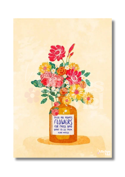 Affiche "Flower Power" – Bouquet de Fleurs & Citation Inspirante
