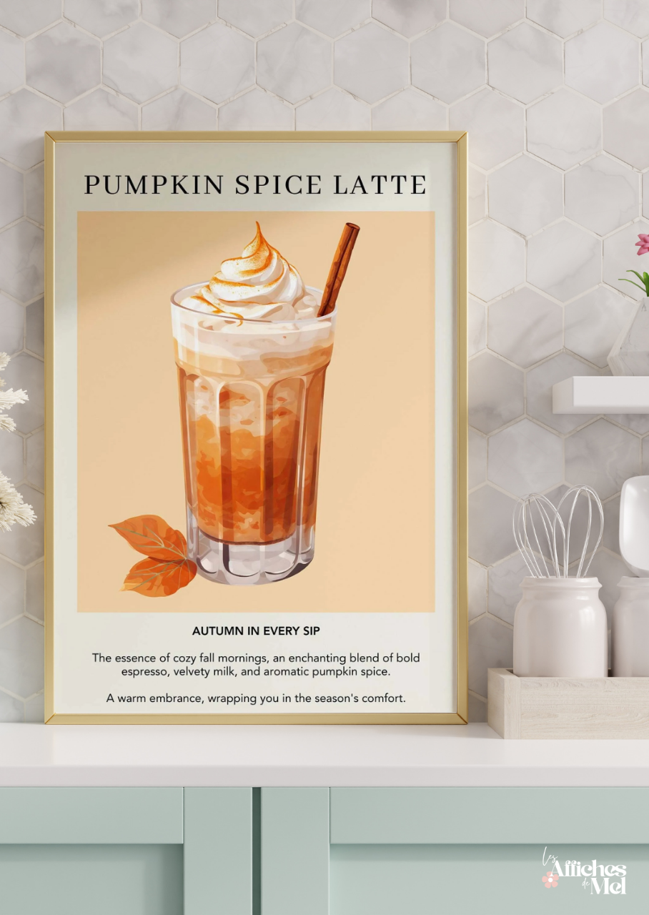 Affiche murale automne – Grand verre de Pumpkin Spice Latte
