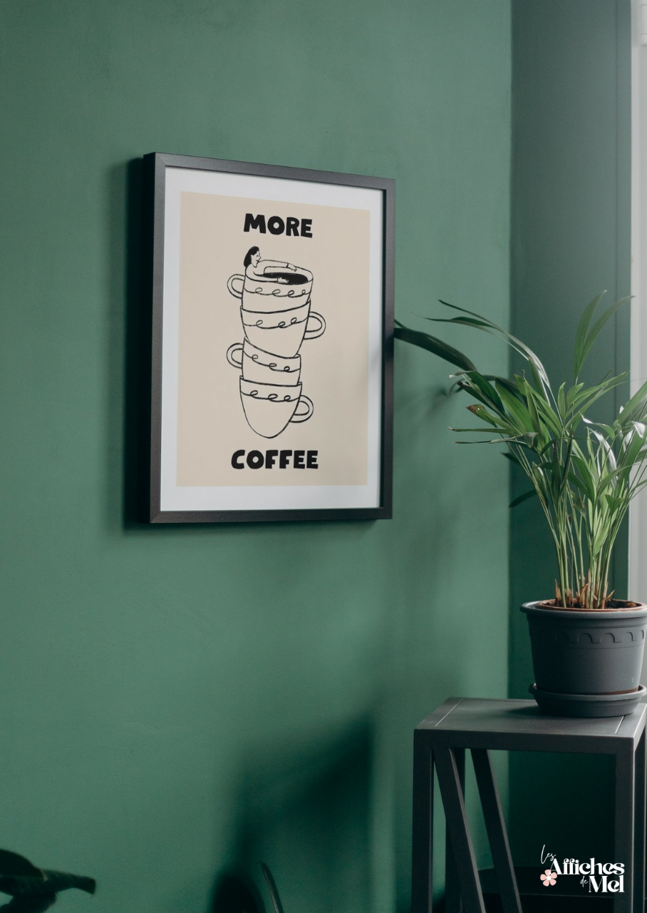 Affiche “More Coffee” – Illustration minimaliste et déco murale vintage pour les amateurs de café
