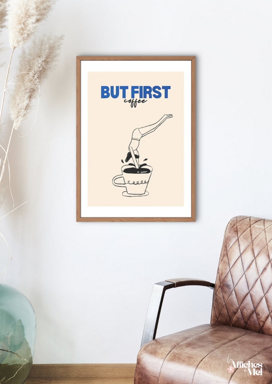 Affiche “But First Coffee” – Illustration vintage | Déco murale pour les amateurs de café