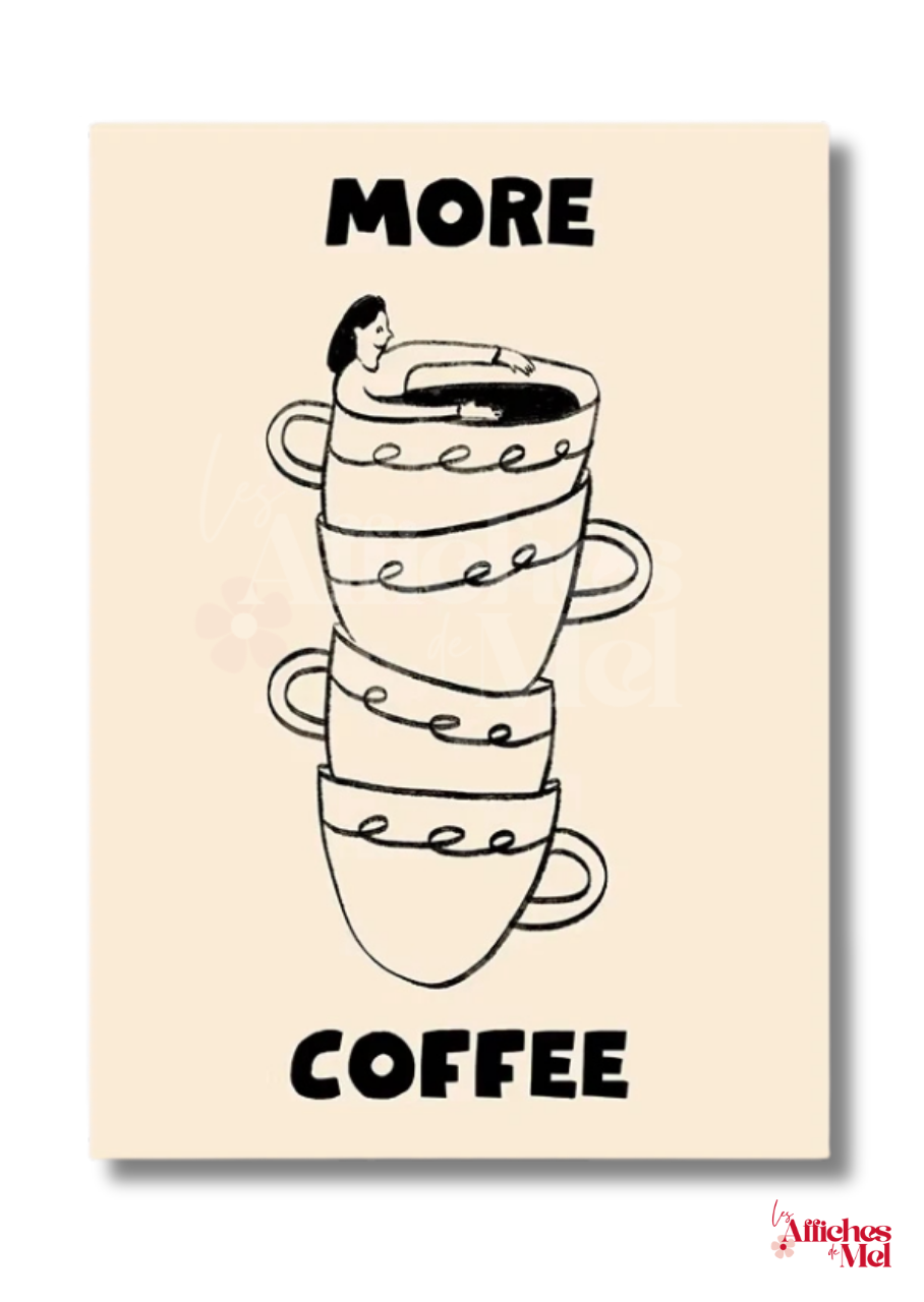 Affiche “More Coffee” – Illustration minimaliste et déco murale vintage pour les amateurs de café