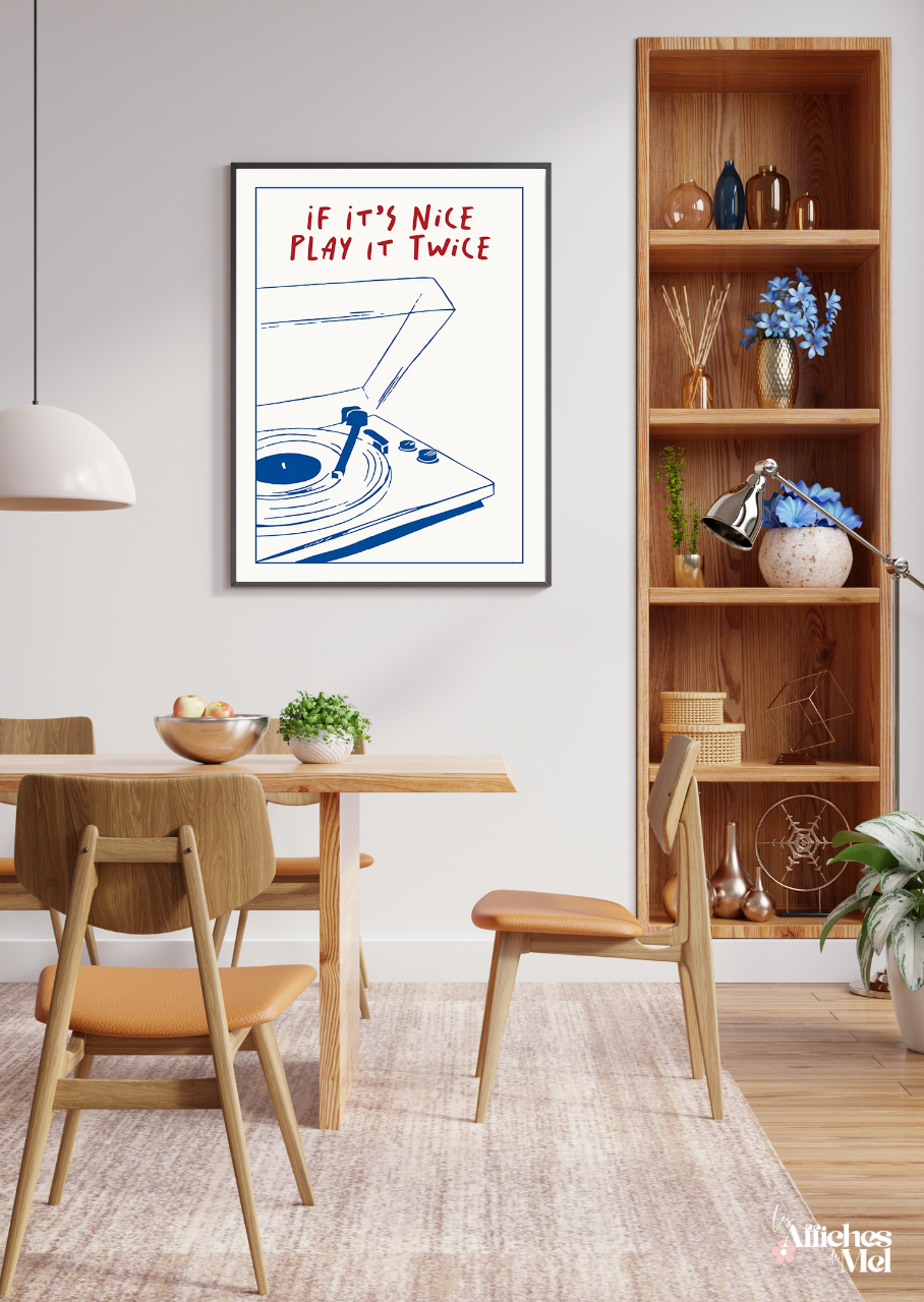 Affiche "Play It Twice" – Vinyle Vintage & Citation Musique