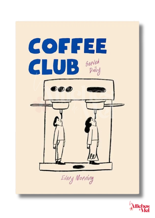 Affiche “Coffee Club” – Illustration minimaliste et déco murale vintage pour les amateurs de café
