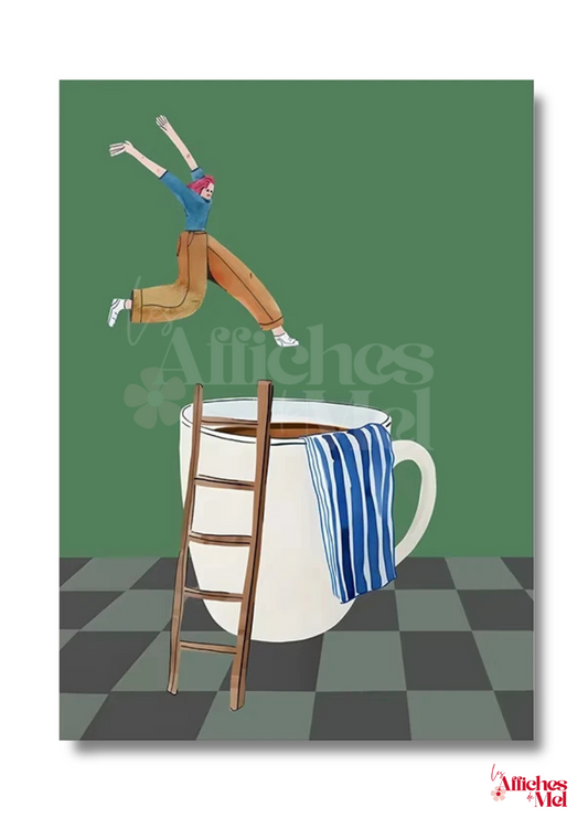Affiche “Saut de Café” – Illustration minimaliste et déco murale vintage pour les amateurs de café