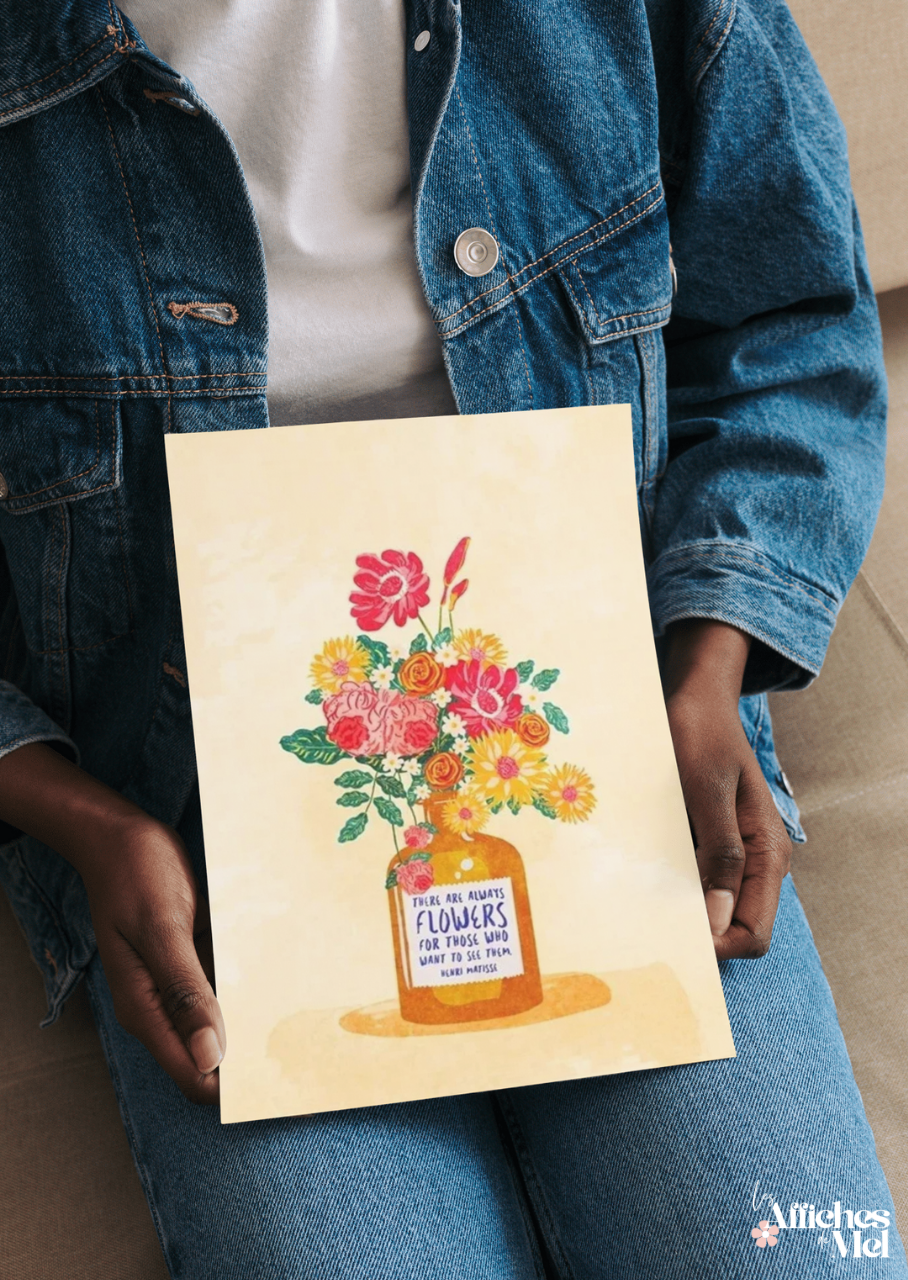 Affiche "Flower Power" – Bouquet de Fleurs & Citation Inspirante