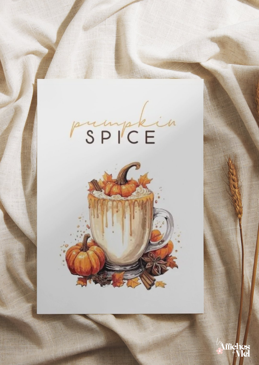 Affiche murale automne – Pumpkin Spice et feuilles d’automne