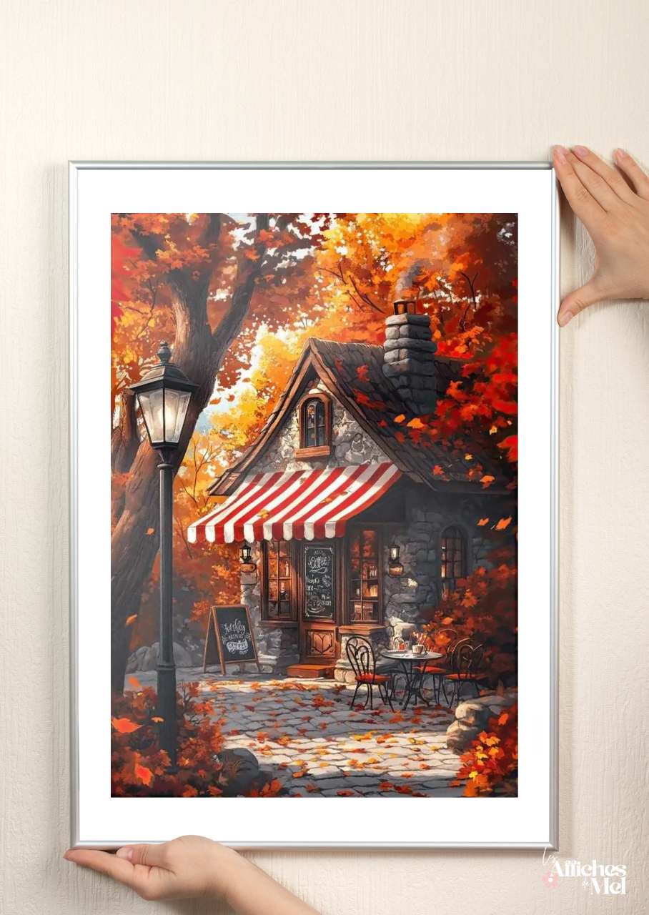 Affiche murale automne – Coffee shop automnal