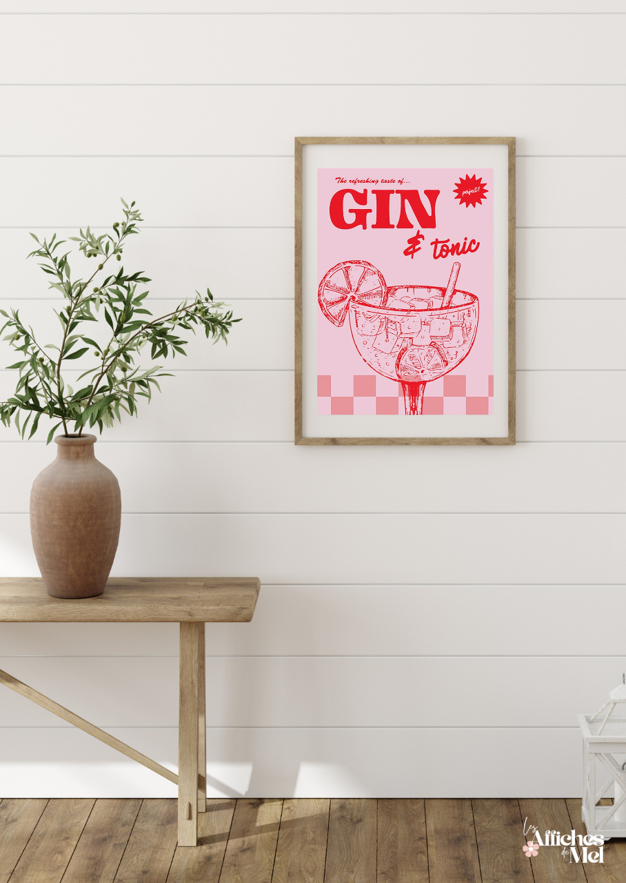 Affiche "Gin & Tonic Vibes" – Rétro Cocktail pour Déco Cuisine ou Bar