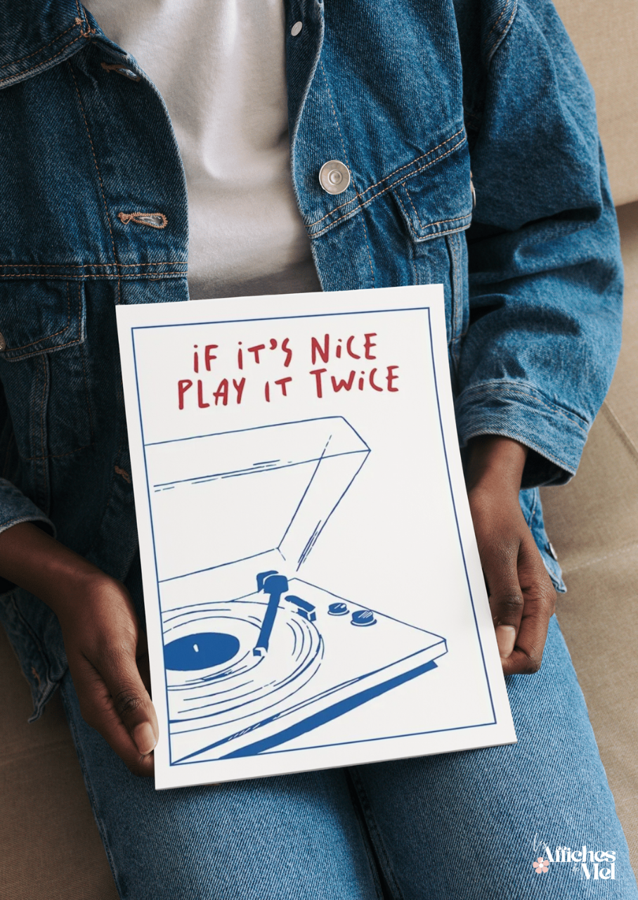 Affiche "Play It Twice" – Vinyle Vintage & Citation Musique