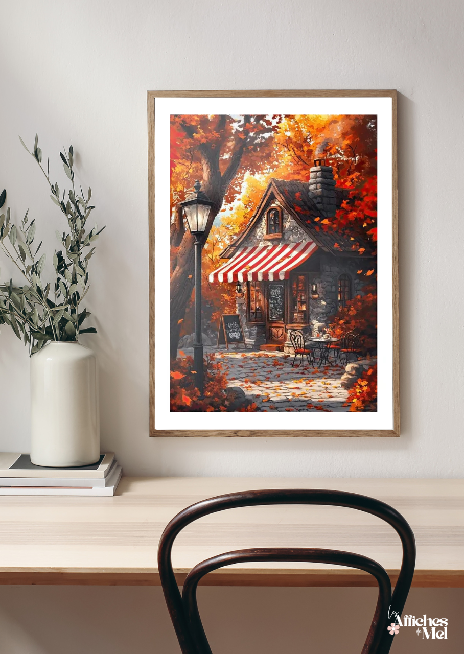 Affiche murale automne – Coffee shop automnal