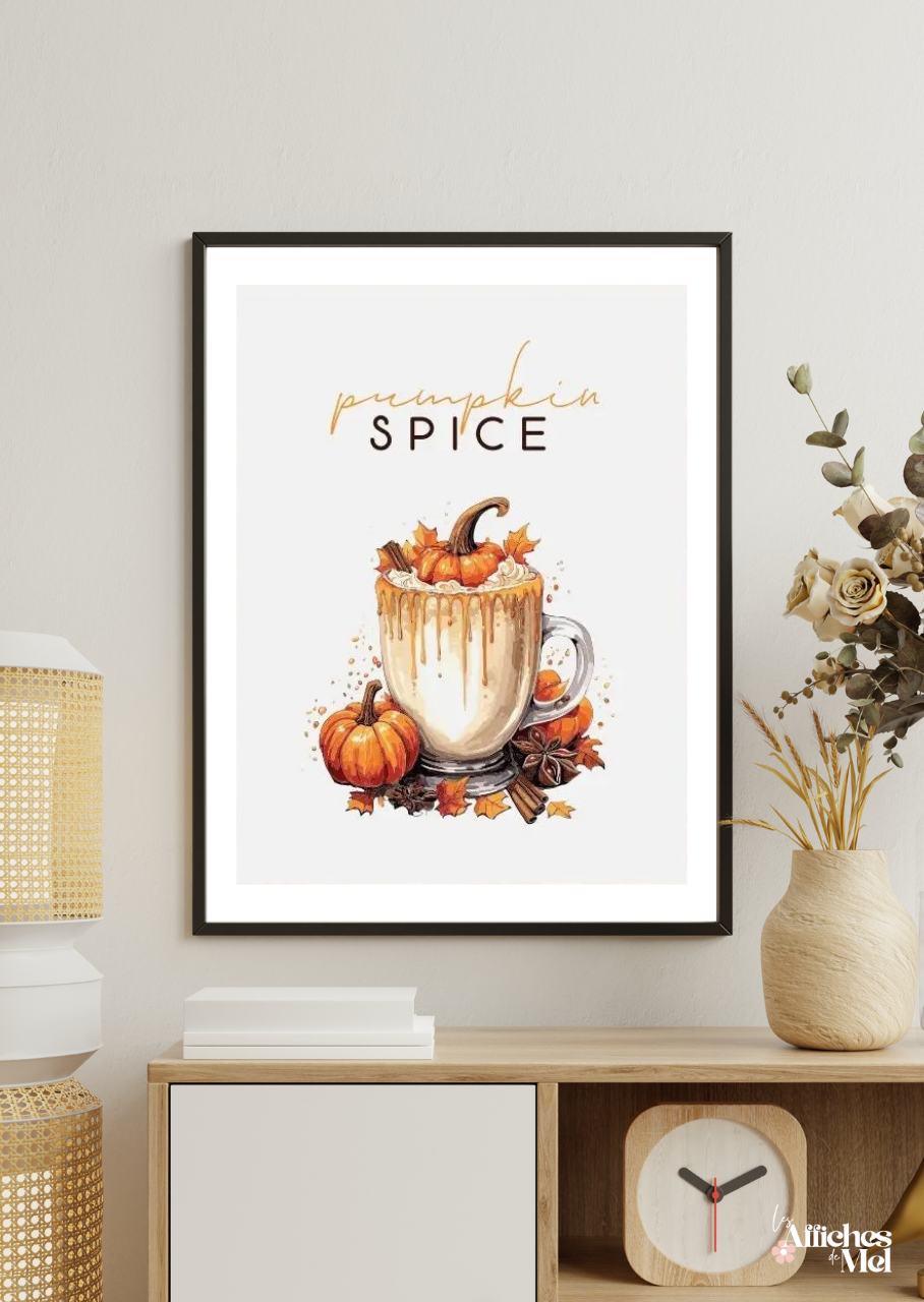 Affiche murale automne – Pumpkin Spice et feuilles d’automne