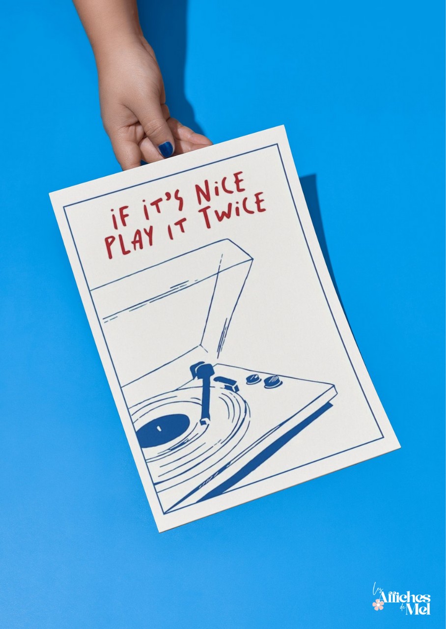 Affiche "Play It Twice" – Vinyle Vintage & Citation Musique