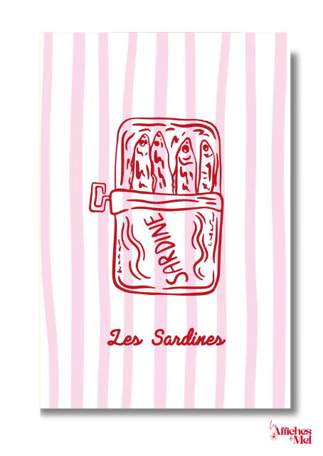 Affiche Les Sardines – Illustration rétro rayures roses