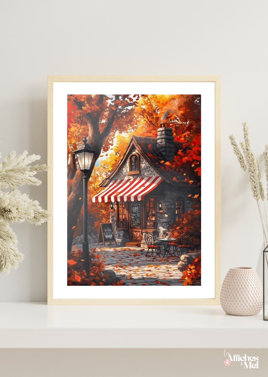 Affiche murale automne – Coffee shop automnal