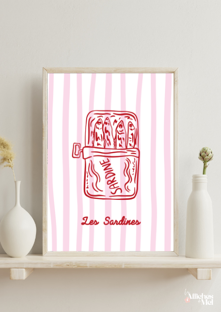 Affiche Les Sardines – Illustration rétro rayures roses