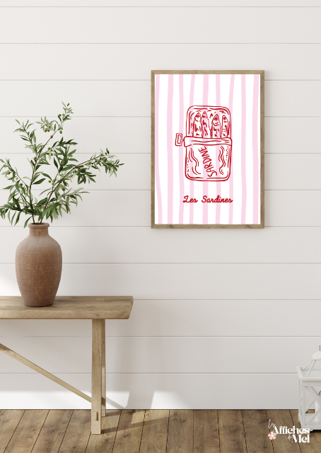 Affiche Les Sardines – Illustration rétro rayures roses